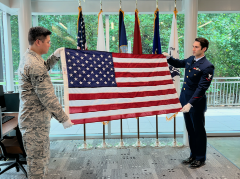 Holding the flag